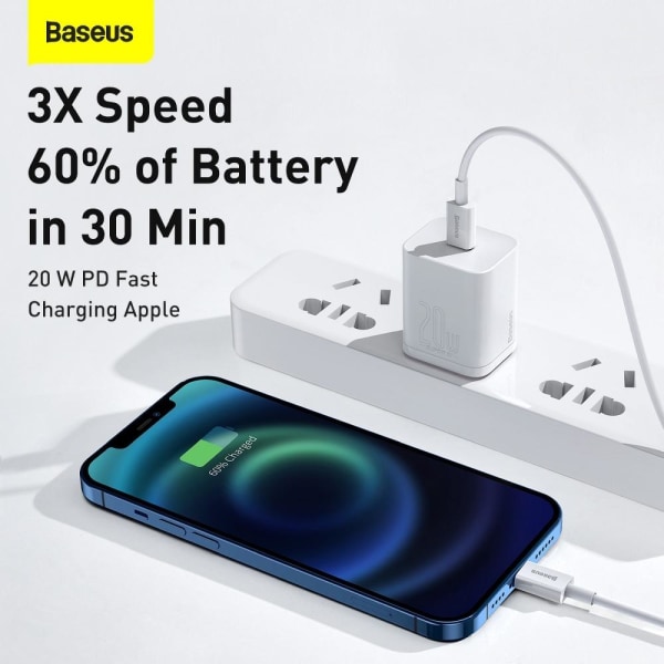 BASEUS kabell USB-C till Apple Lightning 8-pin PD20W 2 m Vit