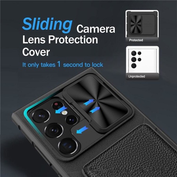 Galaxy S23 Plus Mobilskal Korthållare Kamera Slider - Svart