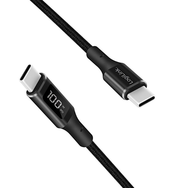 LOGILINK USB-C till USB-C kabel med display 100W 1m - Svart Svart