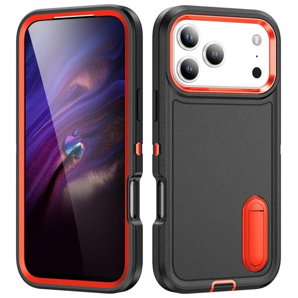 Mobilskal till iPhone 17 Pro Max Kickstand Silikon - Svart/Orange Svart
