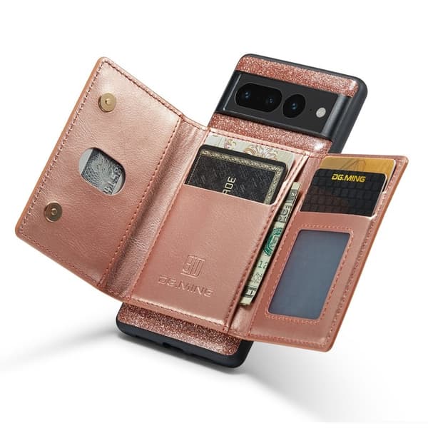 DG.MING M3 Series Konstläder Plånboksfodral för Google Pixel 7 Pro 5G Roséguld