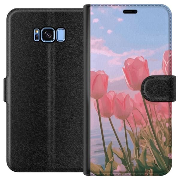 Pungcover til Samsung Galaxy S8 med lyserøde tulipaner