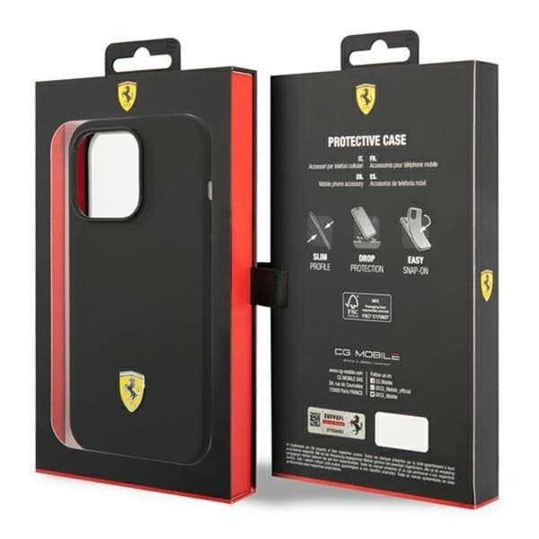 Ferrari iPhone 14 Pro Cover Silikone Metal Logo - Sort Black