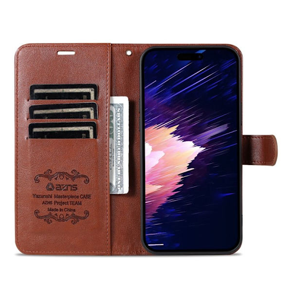 AZNS iPhone 16e Plånboksfodral Anti-Scratch Konstläder - Brun