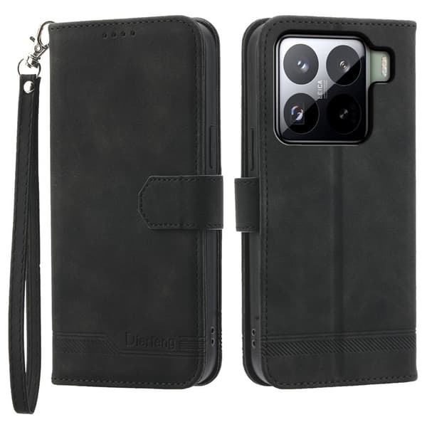 DIERFENG DF-03 för Xiaomi 15 Pro Plånboksfodral Konstläder - Svart