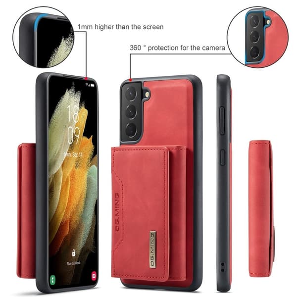 DG.MING 2 in 1 Konstläder Plånboksfodral för Samsung Galaxy S21 - Röd