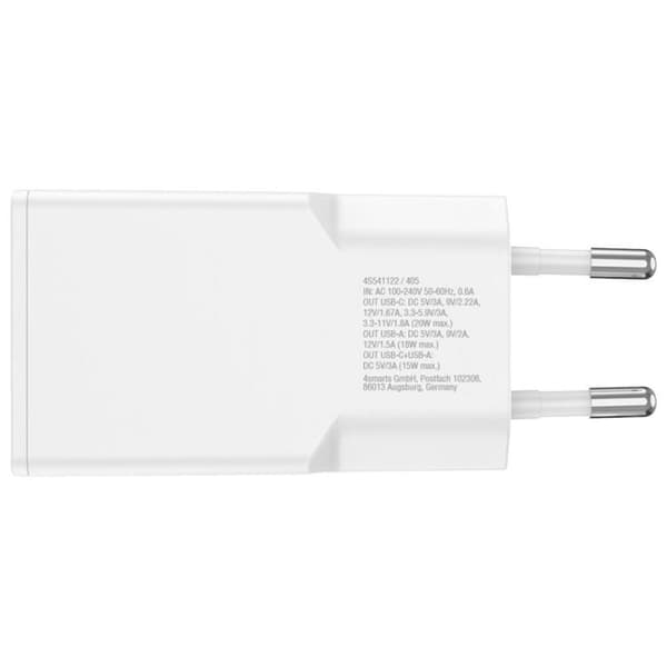 4smarts Snabbladdare 20W 1xUSB-C 1xUSB-A GaN med Kabel - Vit Vit