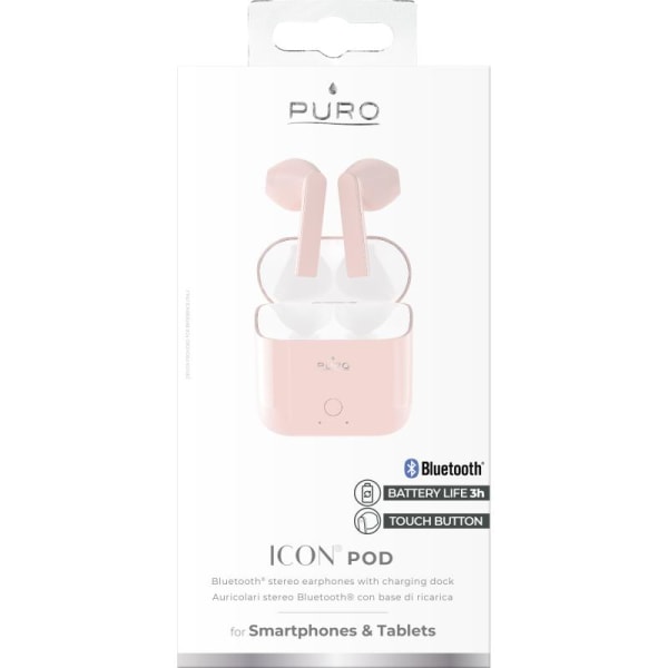 Puro - ICON POD Bluetooth høretelefoner med opladningsetui - Pink Pink