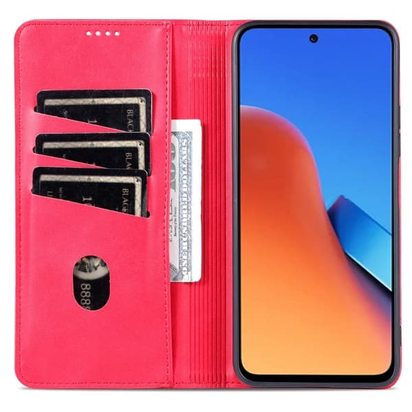 AZNS Xiaomi 14 Pro Konstläder Plånboksfodral Magnetiskt Auto Stängning - Röd