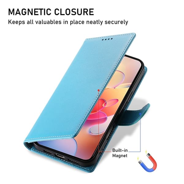 Galaxy A17/A26 Plånboksfodral Litchi Konstläder Magnetic - Blå Blå