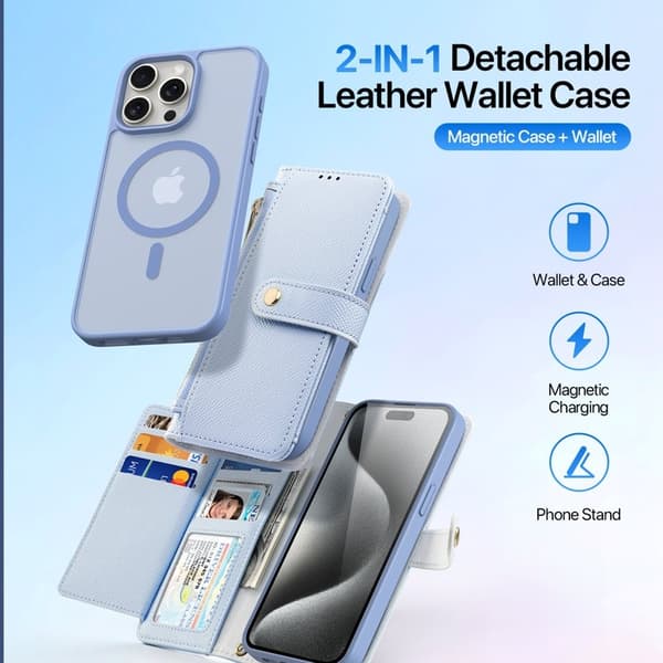 DUX DUCIS Lawa Series Plånboksfodral iPhone 15 Pro Max - Äkta läder - Ljusblå