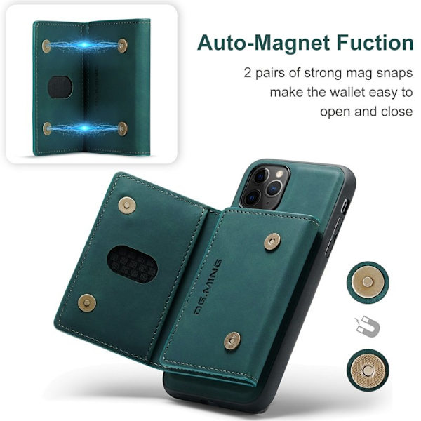 DG.MING 2-in-1 Konstläder Plånboksfodral för iPhone 11 Pro Max - Grön