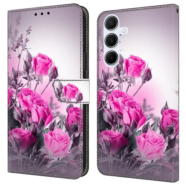 Galaxy A17 5G Konstläder Plånboksfodral Pattern Printing - Lila Flowers Lila