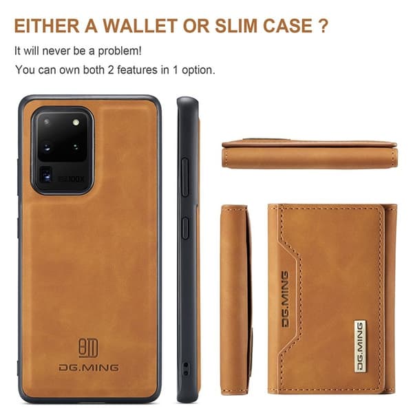 DG.MING M2 Tri-Fold Wallet Mobilskal för Samsung Galaxy S20 Ultra - Brun