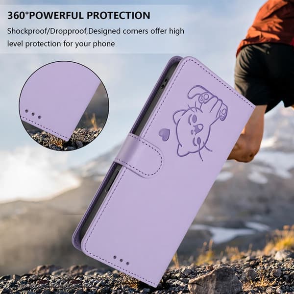 OnePlus 15 Konstläder Plånboksfodral Love Cat Pattern Imprint Lila