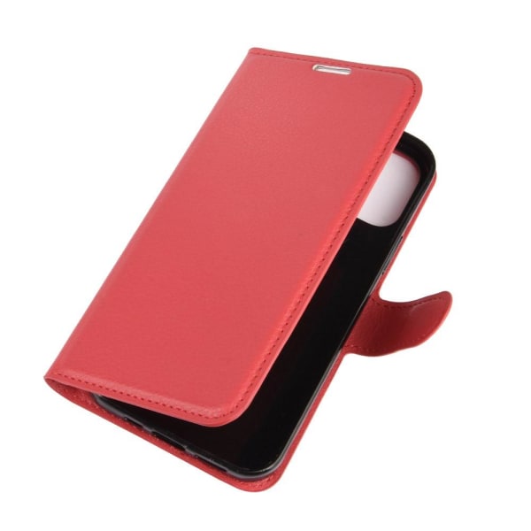 Litchi Läder Plånboksfodral iPhone 12 Mini - Röd Röd