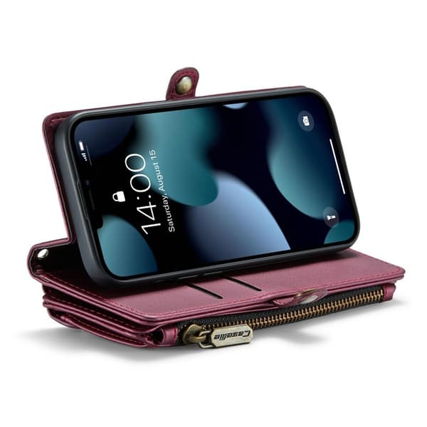 CASEME Plånboksfodral Konstläder till iPhone 13 mini - Vinröd