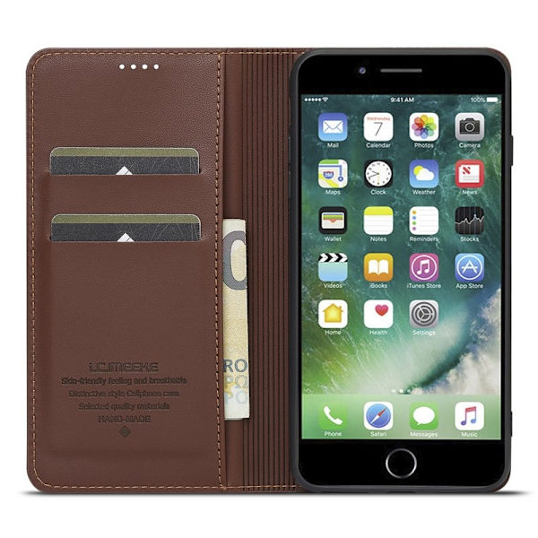 LC.IMEEKE L1 Series iPhone 8 Plus Plånboksfodral Konstläder - Brun