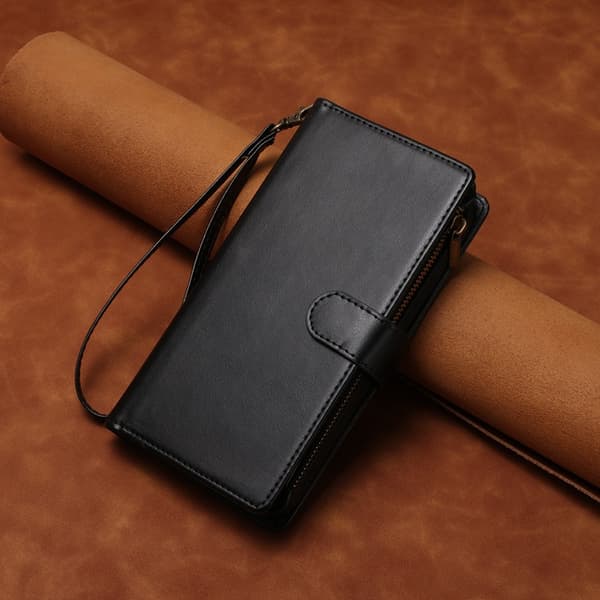 OnePlus 15 5G Konstläder Plånboksfodral Zipper Shockproof Svart