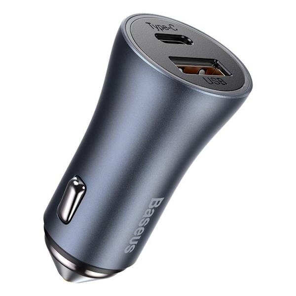 Baseus Golden Billaddare USB/USB-C 40 W USB-C Kabel - Grå Svart