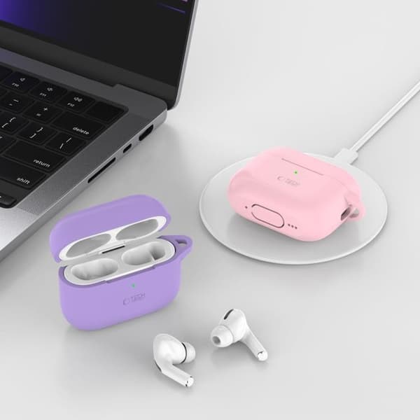 Tech-Protect Apple Airpods Pro 1/2 Skal Silikon Hook - Dusty Rosa Rosa