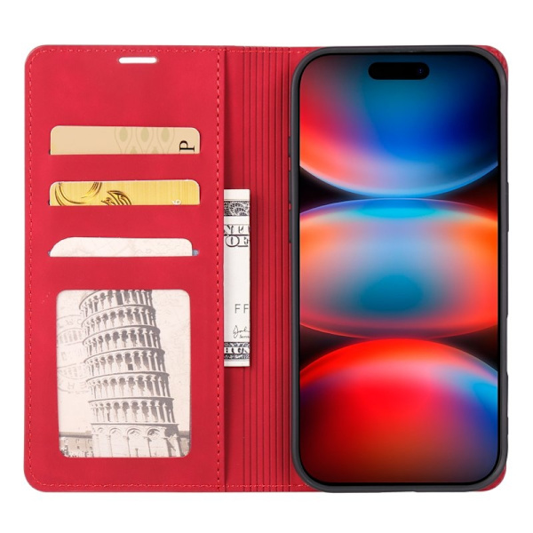 FORWENW iPhone 17 Pro Plånboksfodral Konstläder - Röd