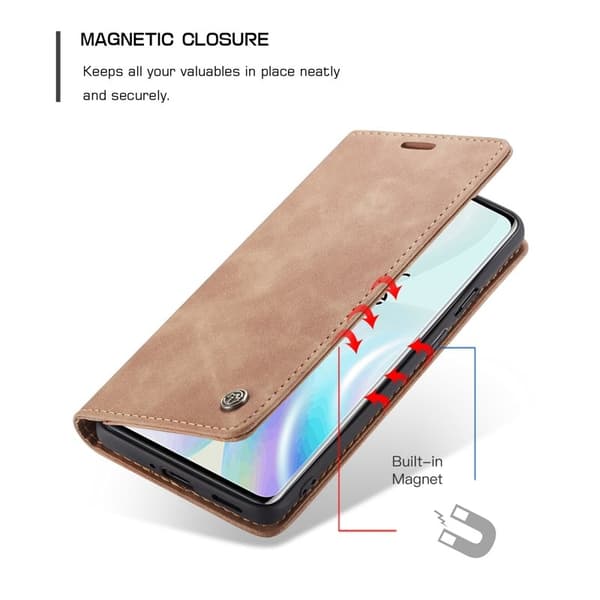 CASEME 013 Series Konstläderplånboksfodral för OnePlus 8 - Brun