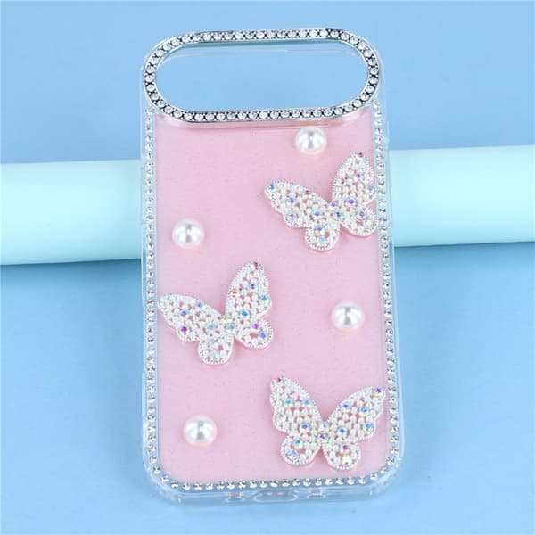 Mobilskal till iPhone Air Rhinestone Edge Pearl Butterfly Rosa