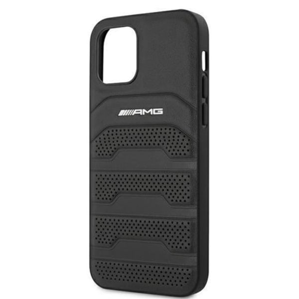 AMG Ægte Læder Debossed Lines Cover iPhone 12 Mini - Sort Black