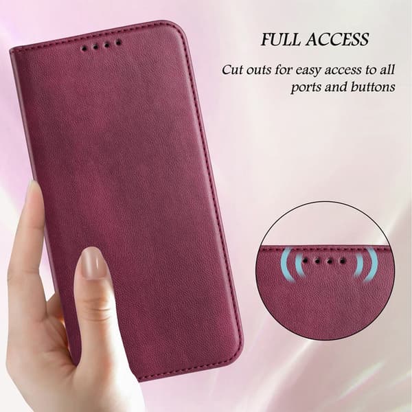 OnePlus 15 Plånboksfodral Retro RFID-Skydd Konstläder Vinröd
