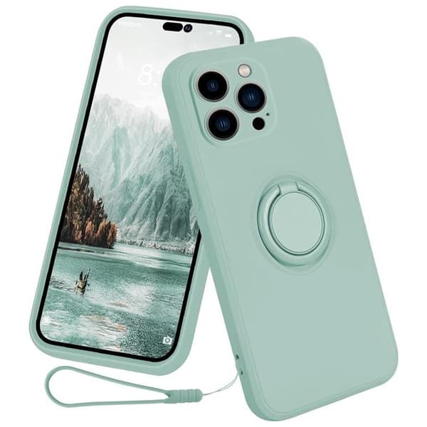 Mobilskal till iPhone 15 Pro Ringhållare Liquid Silikon - Cyan
