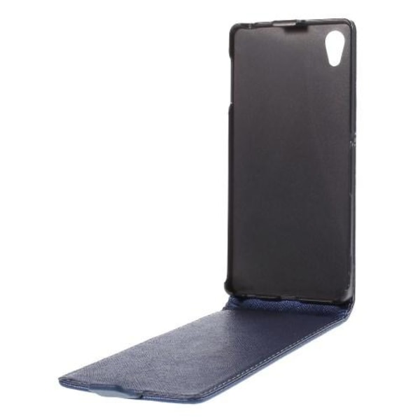Cross Pattern Flip Case til Sony Xperia Z3 + - Mørkeblå Blue