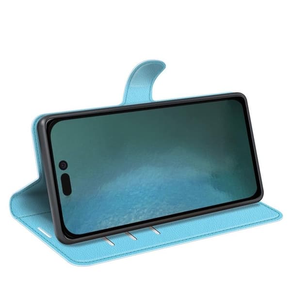Litchi Flip iPhone 14 Plus -lompakkokotelo - Sininen Blå