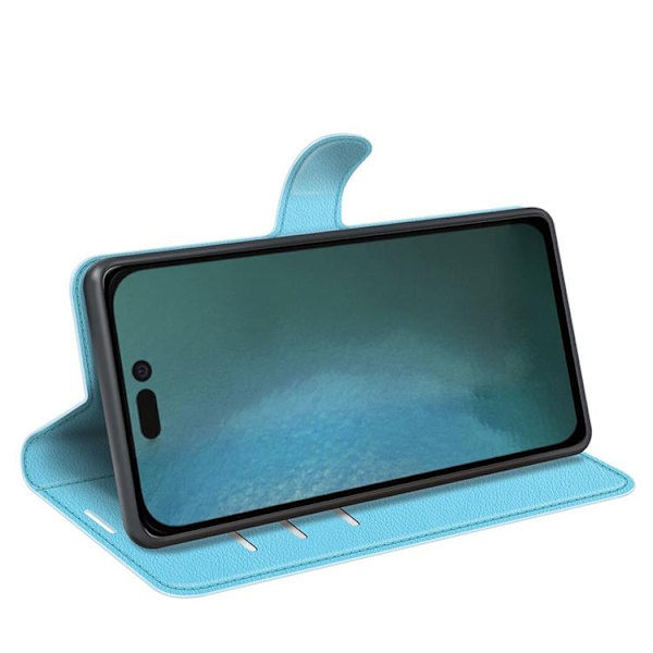 Litchi Flip iPhone 14 Plus Plånboksfodral  - Blå Bl