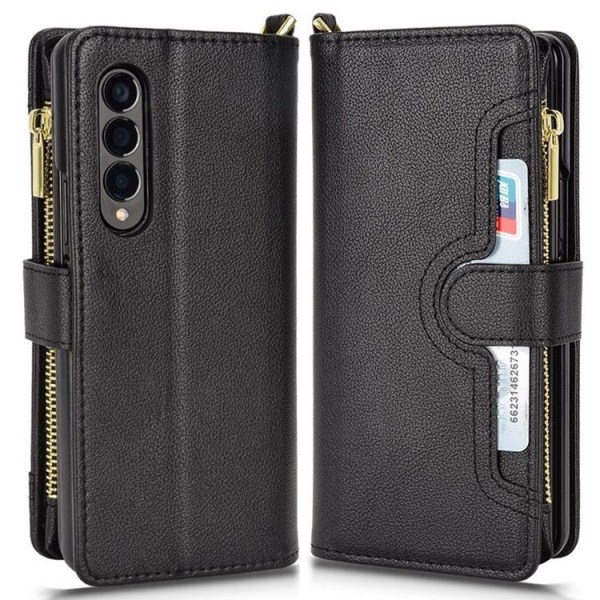 Galaxy Z Fold 4 Wallet Case vetoketjullinen magneetti - musta