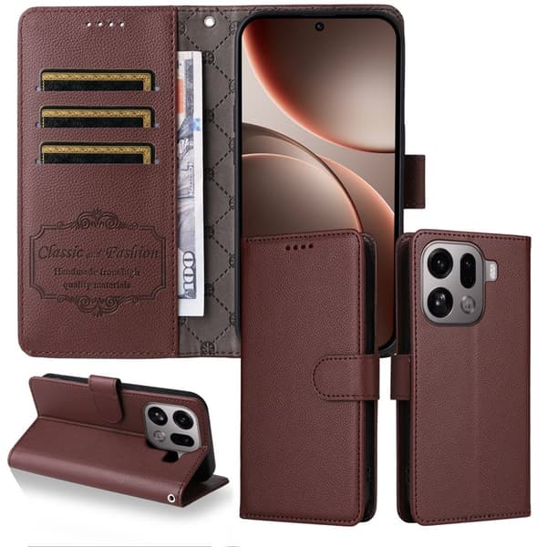 Oppo Find X9 Pro 5G Kortfack Plånboksfodral Konstläder Skydd - Brun