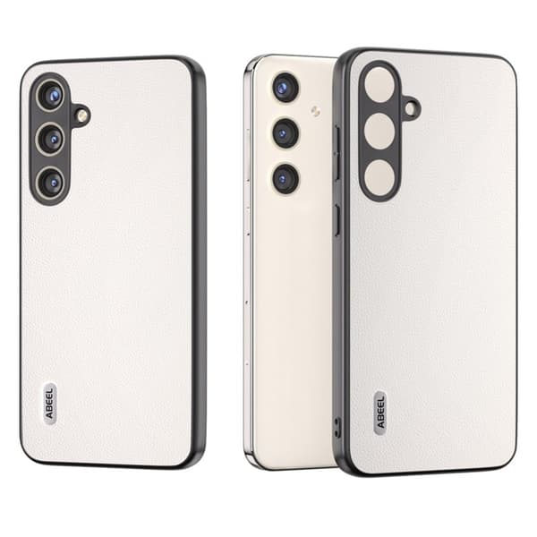 ABEEL Mobilskal till Samsung Galaxy S24+ Äkta Läder + PC Rep-skydd Vit