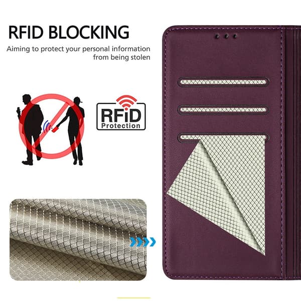 Nothing Phone (3a) Pro Konstläder Plånboksfodral Honeycomb RFID-Skydd - Mörklila Lila