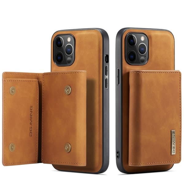 DG.MING M1 Series Plånboksfodral Konstläder TPU för iPhone 13 Pro - Brun