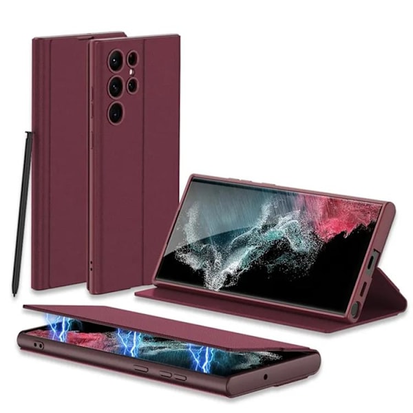 GKK Galaxy S23 Ultra Mobilfodral Magnetic PU-Läder - Röd