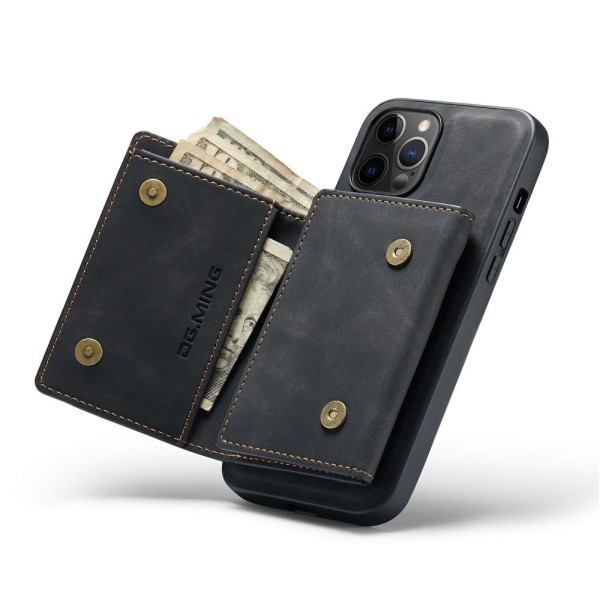 DG.MING iPhone 13 Mini -suojus ja lompakko jalustalla - musta Black