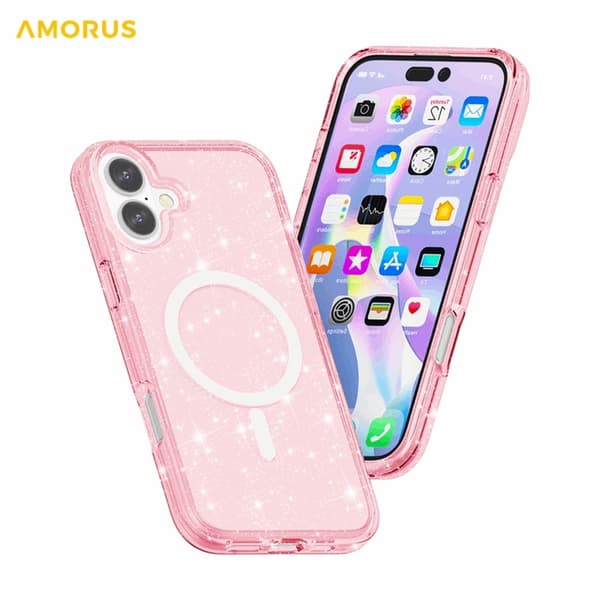 AMORUS Mobilskal till iPhone 17 Magsafe Glitter Powder PC + TPU - Rosa Rosa