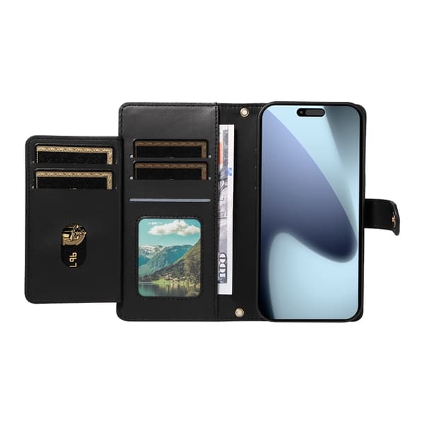 iPhone 17 Pro Plånboksfodral Rhombus Läder - Svart Svart