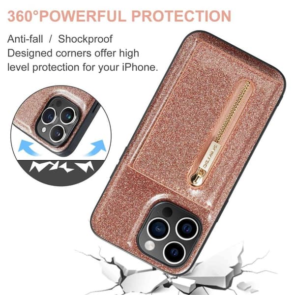 DG.MING M3 Series Mobilskal till iPhone 13 Pro 2-i-1 Glittrig Roséguld