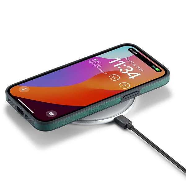 DG.MING Mobilskal till iPhone 14 Pro Max Logo View Grön PU Läder+PC+TPU