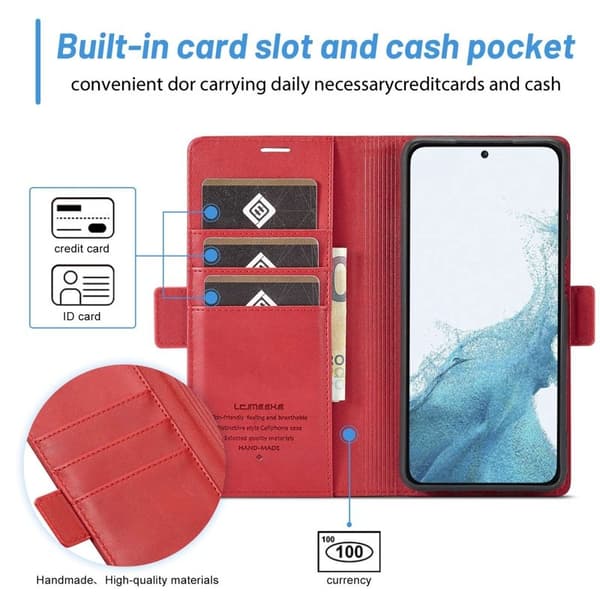 LC.IMEEKE för Samsung Galaxy S23+ Plånboksfodral Konstläder - Röd