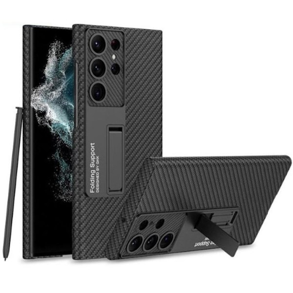 GKK Galaxy S23 Ultra Mobilskal Kickstand PU-Läder - Svart Svart