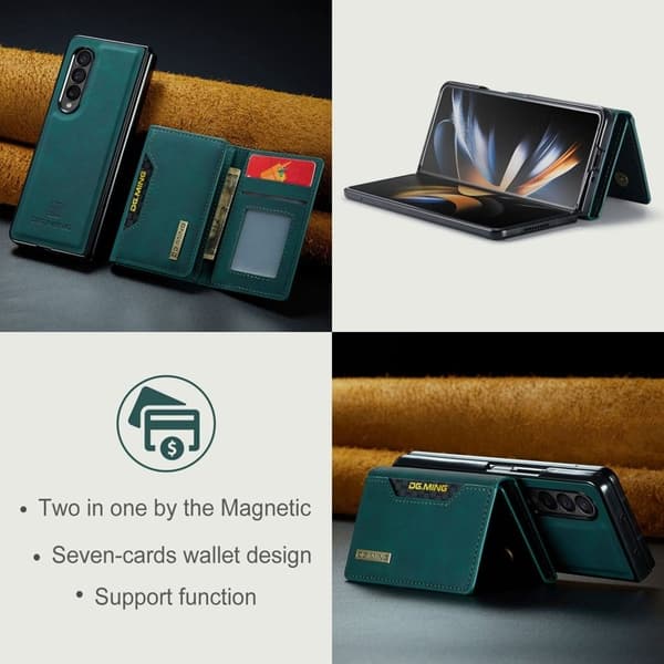 DG.MING Konstläder Plånboksfodral till Samsung Galaxy Z Fold3 5G Grön
