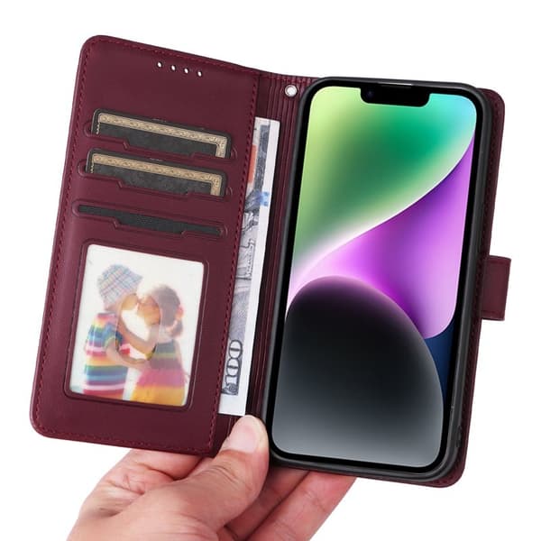 BETOPNICE iPhone 14 Plus Plånboksfodral - Detachable Konstläder- Vinröd