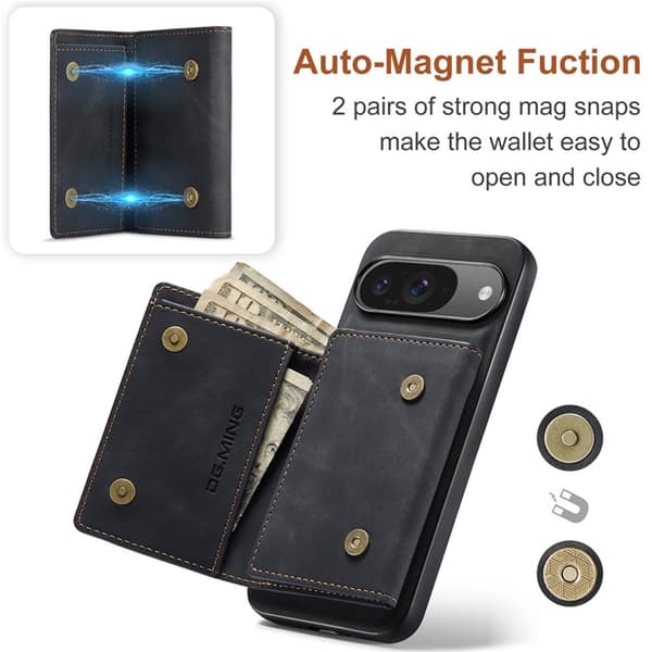 DG.MING Google Pixel 10 Pro/10 Konstläder Plånboksfodral Detatchable M1 Svart